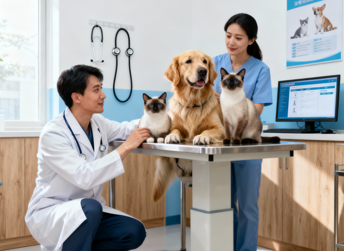 photo d'un vétérinaire avec chien et chat